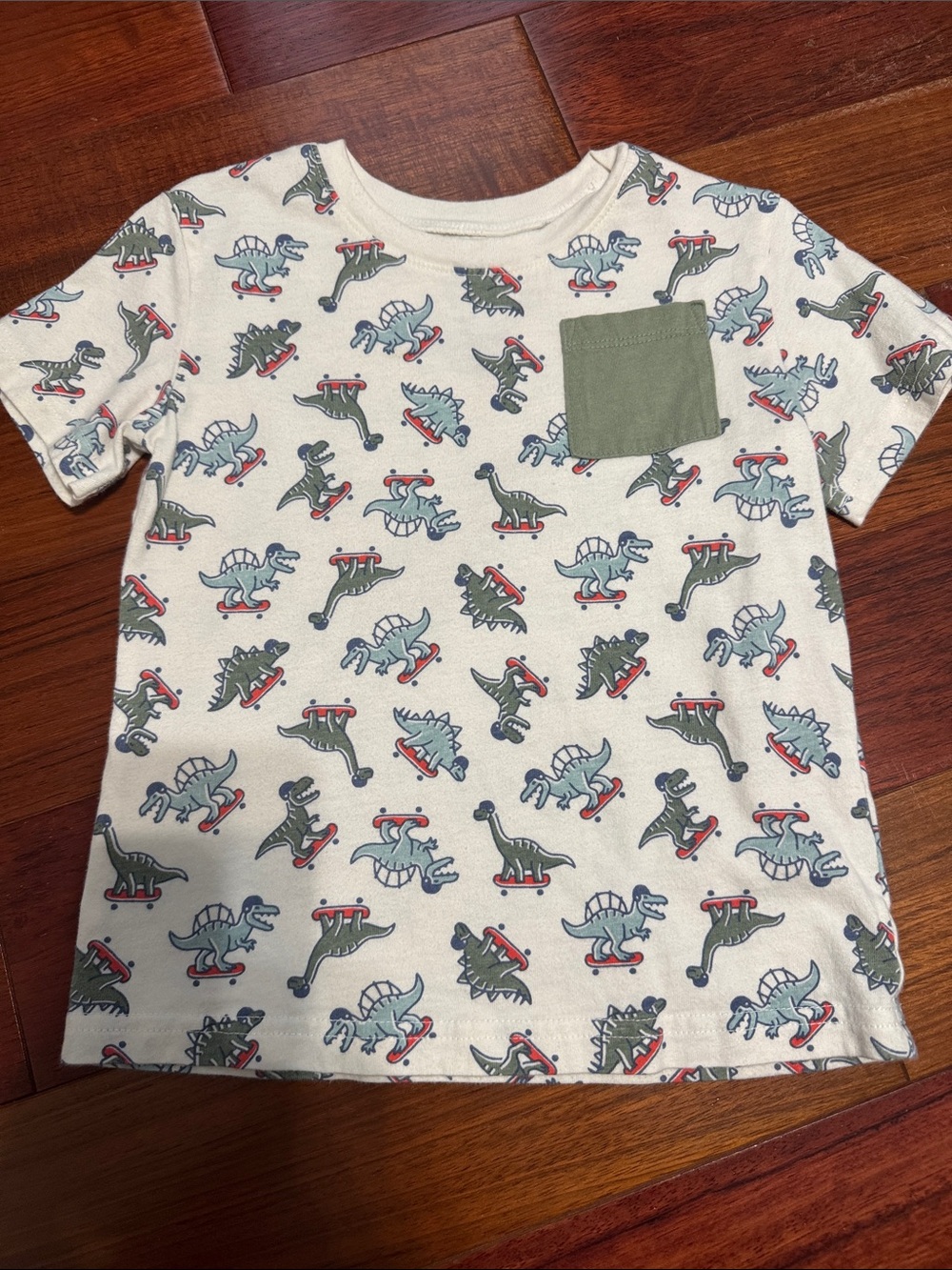 jumping beans Cream Dino Skate Pocket Tee with Green Pocket